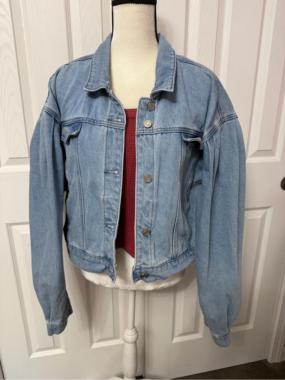 2/$30 Missguided Boxy Light Blue Button Up Crop Denim Jacket Plus Size 14 #2429